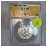 1942 ANACS AU50 Walking Liberty Half 50c