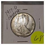 1917 D Obverse Walking Liberty Half 50c