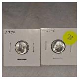 1950,1950 D, BU, Roosevelt Dimes 10c