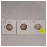 1853,1854,1858 Seated Liberty Halfs 50c