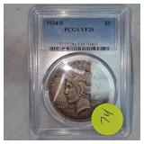 1934 S PCGS VF20 Peace Dollar $1