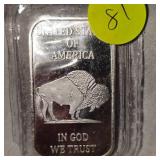 1 Oz Ingot Big Chief/Buffalo .999 Silver