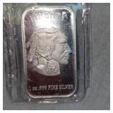 1 Oz Ingot Big Chief/Buffalo .999 Silver