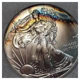 2011 Silver Eagle $1, Beautiful Rainbow Toning, BU