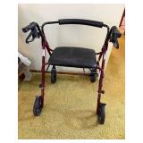 Rollator Walker - 4-Wheel with Seat & Backrest, Burgundy Frame