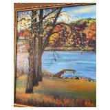 Autumn Lake Landscape by Alice P. - Oil on Canvas, Framed 30 x 42 in
