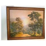 Byrum Landscape Oil Painting - Hillside with Trees in Ornate Gold Frame