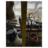 Gnome Garden Statue - Glass Globe on Iron Plant Stand - Ceramic Pots - Garden Decor