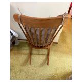 Wooden Rocking Chair - Cushions and Colorful Parrot Throw Pillow