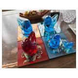 Crystal Glass Bird Figurines - 4 Pcs On Mosaic Tiles