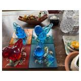 Crystal Glass Bird Figurines - 4 Pcs On Mosaic Tiles