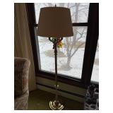 Brass Floor Lamp with 4-Arm Candelabra & Pleated Beige Shade