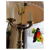 Brass Floor Lamp with 4-Arm Candelabra & Pleated Beige Shade