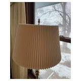 Brass Floor Lamp with 4-Arm Candelabra & Pleated Beige Shade
