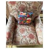 Armchair - Floral Upholstery, Vintage Damask Pattern, With Pillow