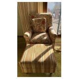 Armchair with Floral Upholstery & Matching Striped Ottoman