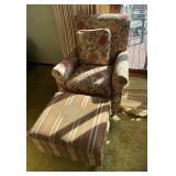 Armchair with Floral Upholstery & Matching Striped Ottoman