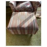 Armchair with Floral Upholstery & Matching Striped Ottoman