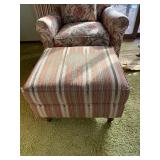 Armchair with Floral Upholstery & Matching Striped Ottoman