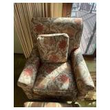 Armchair with Floral Upholstery & Matching Striped Ottoman