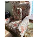 Armchair with Floral Upholstery & Matching Striped Ottoman
