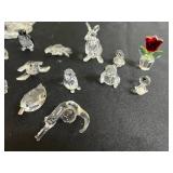 Crystal Glass Animal Figurines Collection with Black Dog, Blue Candle & Brass Candlesticks