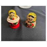 F. Carpenter 1973 Wooden Duck Decoy; Russian Nesting Dolls; Crystal Candy Jar; Vintage Glassware