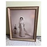 Vintage Wedding Portrait in Ornate Frame, Vanity Tray With Perfume Bottles & Photo Frames