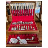 Continental Stainless Flatware Set in Wooden Box with Red Velvet Liner