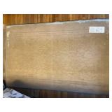 Mid-Century Cross-Leg Ottoman Footstool - Black Leather, 16 in H x 22 in W & Floor Rug