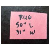 Mid-Century Cross-Leg Ottoman Footstool - Black Leather, 16 in H x 22 in W & Floor Rug