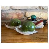 Duck Figurine Set - Mallard Drake, Green-Headed Duck & Grey Duck With Shell Bases
