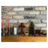 Vintage Decor & Toys - Candles, Cross, Bottles, Cars, Turtle & Dino Figures