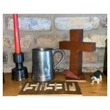 Vintage Decor & Toys - Candles, Cross, Bottles, Cars, Turtle & Dino Figures