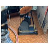 Vintage Black Wood Bucket with Logs, Stoneware Jugs & Clamp Stand - Rustic Workshop Decor