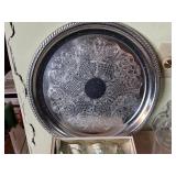Silver-Plated Round Tray with Ornate Border - Glassware & Bar Accessories
