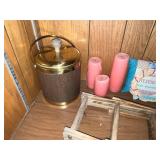 Vintage Wood Shelf Decor - Candles, Patience Plaques, Wine Bottle, Ladder Rack, & Books