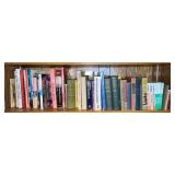 Books - Assorted Reference, Bible & Language Titles on Wooden Shelf