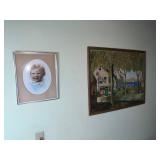 Seaside Village Landscape Painting - Vintage Baby Portrait - Decorative Straw Broom