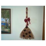 Seaside Village Landscape Painting - Vintage Baby Portrait - Decorative Straw Broom