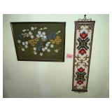 Framed Floral Painting & Beaded Wall Hanging