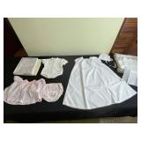 Christening Outfits - White Lace Gown, Pink Dress, Knit Romper, Bonnet