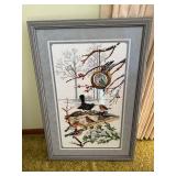 Birds on Branches Needlepoint Framed Wall Art - Winter Bird Feeder Scene