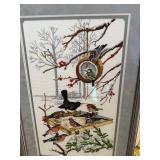 Birds on Branches Needlepoint Framed Wall Art - Winter Bird Feeder Scene