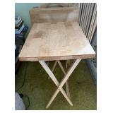 Set of Maple Butcher Block Folding TV Trays w Stand