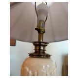 Cream Fluted Ceramic Urn Table Lamp with Brass Accents - 29 in Tall