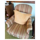 Striped Upholstered Armchair with Accent Pillow - Traditional Living Room Chair