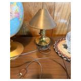 World Globe on Gold Stand with Brass Table Lamp & Cut-Crystal Decanter