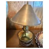 World Globe on Gold Stand with Brass Table Lamp & Cut-Crystal Decanter