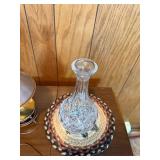 World Globe on Gold Stand with Brass Table Lamp & Cut-Crystal Decanter